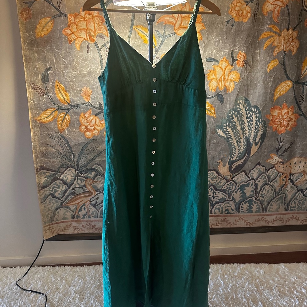 VELVET Janet Linen Dress in Green - size Sm